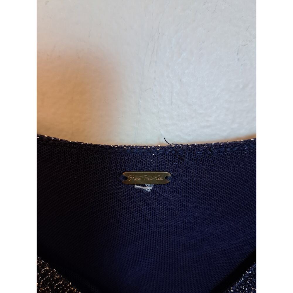 Free People Dark Blue Glitter Long Sleeve Mini Dress Scoop Sz S - Picture 5 of 7